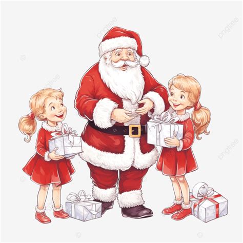 Papai Noel Engra Ado Dando Presentes De Natal Para Crian As Felizes Png