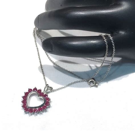 Pretty Sterling Silver Lab Created Ruby Heart Pendant Etsy