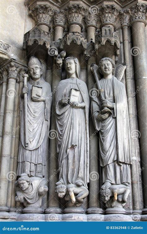 Medieval Gothic Statues On Entry To Eglise St Germain L`auxerrois In