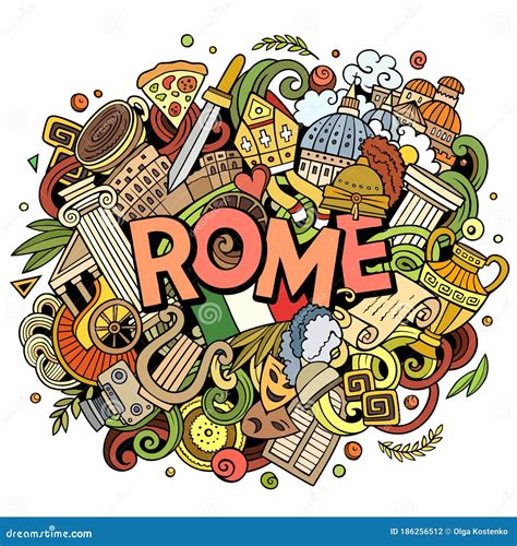 Rome Hand Drawn Cartoon Doodles Illustration. Funny Travel Design Stock ...