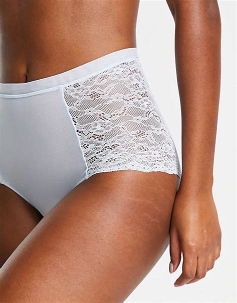 Monki Polyamide Lace Highwaist Brief In Pale Blue Mblue Asos