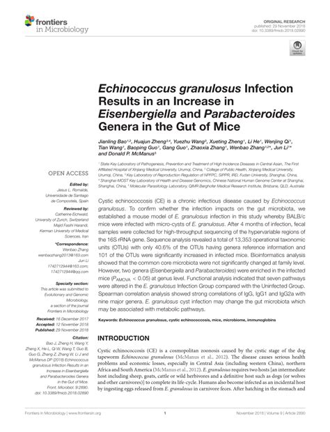 (PDF) Echinococcus granulosus Infection Results in an Increase in Eisenbergiella and ...