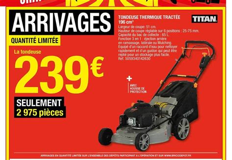 Promo Tondeuse Thermique Tract E Cm Titan Chez Brico D P T