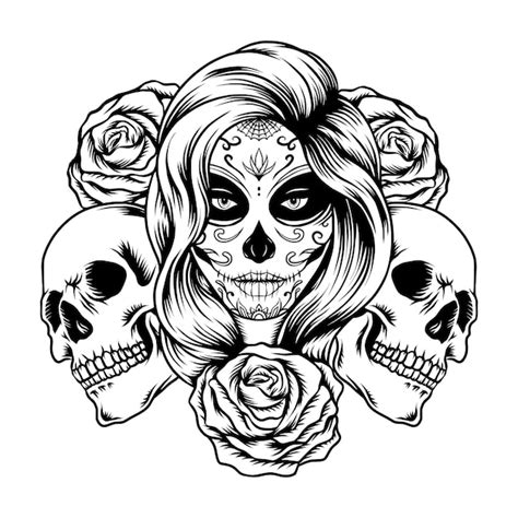 Ilustraci N De Vector De Dama De Calavera De Az Car Vector Premium