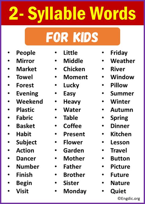 Two Syllable Words Huge List For Kids And Teachers Engdic