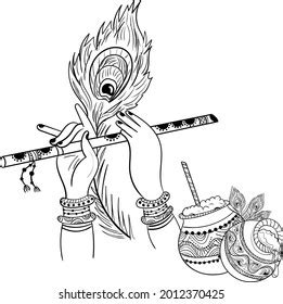 Artistic Line Drawing Of Indian Traditional Music Instrument Flute With