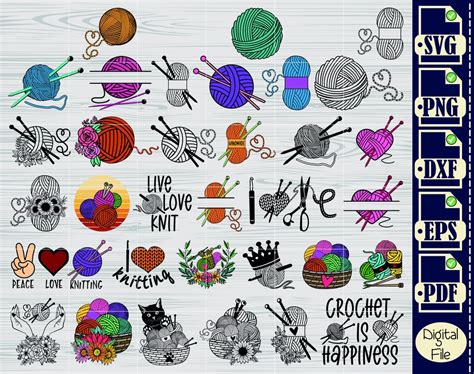 Knitting Bundle Svg2 Crochet Svg Knit Svg Knitting Monogram Svg