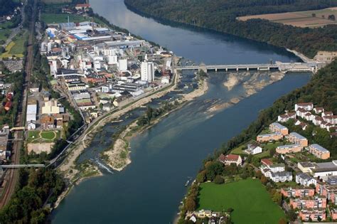 Rheinfelden Baden Von Oben Wasserkraftwerk Und Fischtreppen Am Ufer