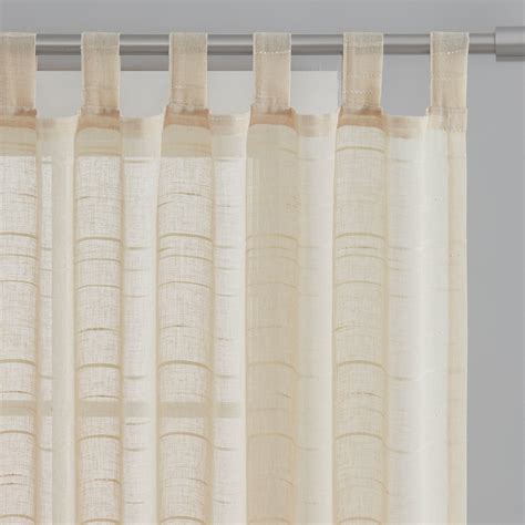 Mainstays Woven Beige Sheer Stripe Tab Top Single Curtain Panel 50w X