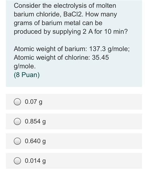 Solved Consider The Electrolysis Of Molten Barium Chloride Chegg