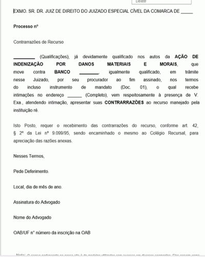 Modelo De Contrarraz Es Ao Recurso Sobre A O De Indeniza O Por Danos