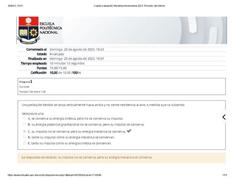 Cuarta evaluación Mecánica Newtoniana 2023 Revisión del intento