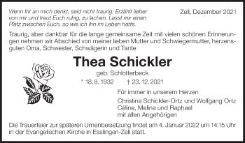 Traueranzeigen Von Thea Schickler Zeit Des Gedenkens De