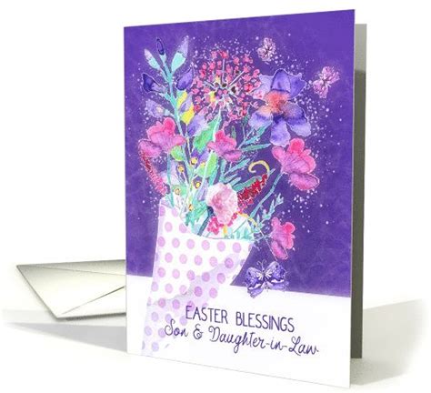 Son And Daughter In Law Easter Blessings Bouquet Spring Flowers Card