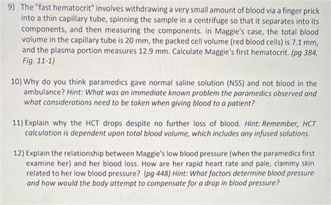 Solved The Fast Hematocrit Involves Withdrawing A Very Chegg