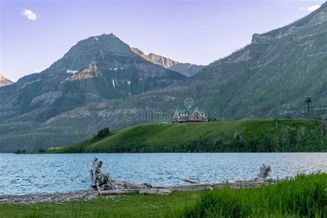 Waterton Lakes National Park At Dusk Sunset In Canada During Summer