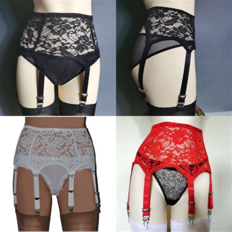 Adjustable Hollow Lace Floral Garter Belt With 6 Straps Metal Clasp Lingerie EBay