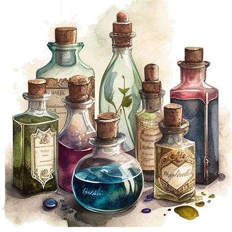 Watercolor Apothecary Bottles Witches Potion Perfume Bottle Etsy In