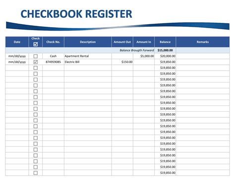 Printable Check Register Templates Excel Templatearchive