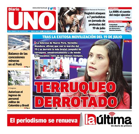 Diario Uno🇵🇪 On Twitter 🔴🗞buenosdías I Portada De Hoy Sábado 22 De Julio De 2023 ↗️ Tras