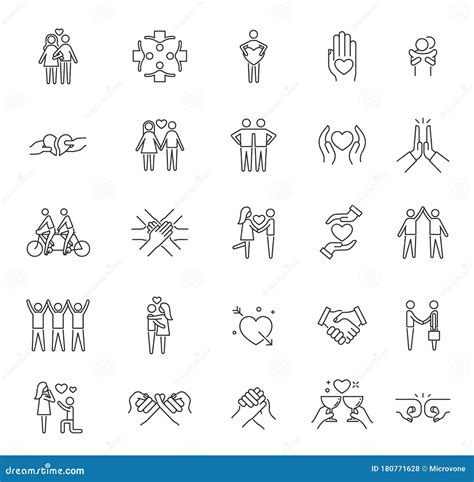Friendship Icons. Respect Community, Line Care Solidarity Love Symbols ...