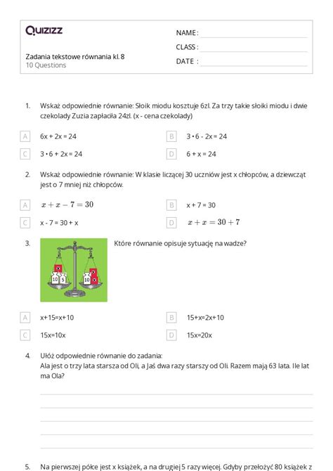 Ponad 50 Zadania Tekstowe Z Matematyki Arkuszy Roboczych Dla Klasa 8