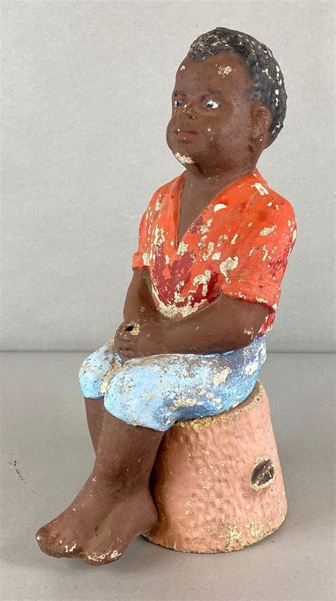 At Auction Boy Fishing Black Americana Concrete Lawn Ornament