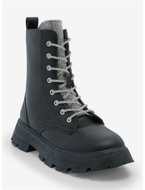 Yoki Black And Silver Bling Platform Combat Boots Hot Topic