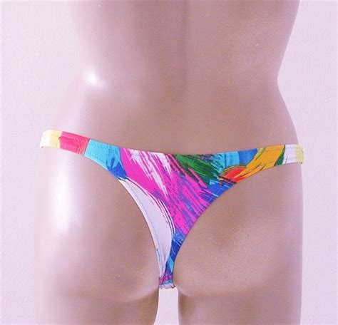Thong Bikini Bottom And Triangle Top In Brushstroke Print In Etsy