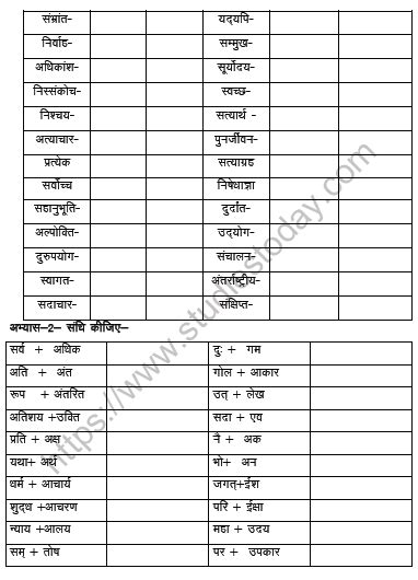 Cbse Class 9 Hindi Sandhi Vishedh Worksheet