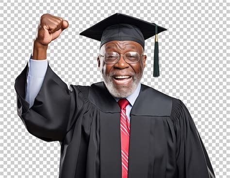 Un Anciano Afroamericano Celebra Su Graduaci N Aislado En Un Fondo