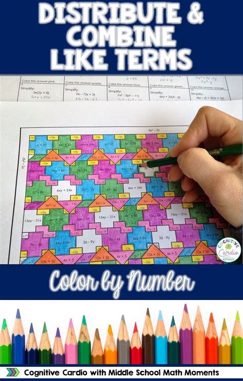 Distribute And Combine Like Terms Color By Number Print And Digital Math Activity Like Terms