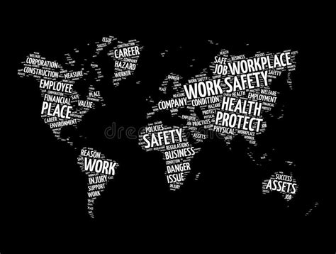 Work Safety Word Cloud In Shape Of World Map Business Concept