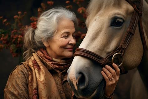 Retrato de uma mulher a cuidar do seu cavalo Foto Grátis