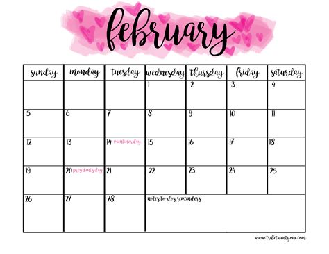 Feb Calendar Printable