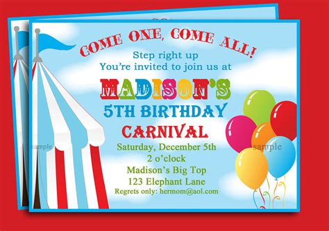 Carnival Themed Birthday Party Invitations | Dolanpedia