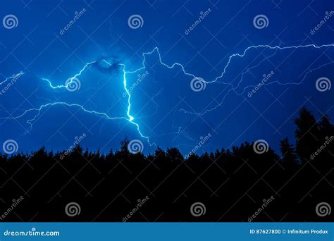 Lightning Strike On A Dark Blue Sky Stock Photo Image Of Weather