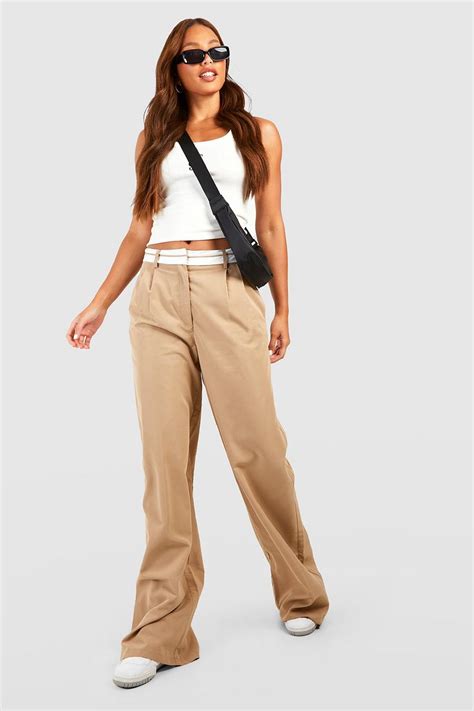 Womens Tall Reverse Waistband Tailored Wide Leg Trousers Boohoo Uk