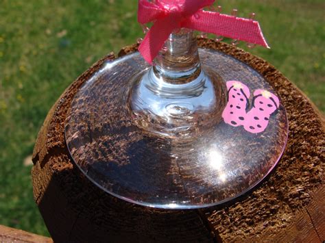 Beach Babe Pink Bikini Polka Dots 3D Boobs Hand Painted Wine Glass