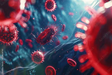 Body Health Science Bacteria Virus And Red Infecting Blood Cells In