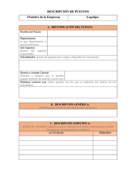 Formato Descripci N De Puestos Pdf Docer Ar
