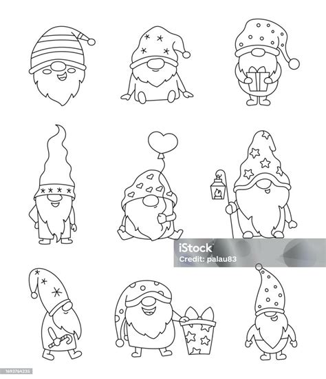 Cute Christmas Gnome Coloring Page Merry New Year Holiday Vector