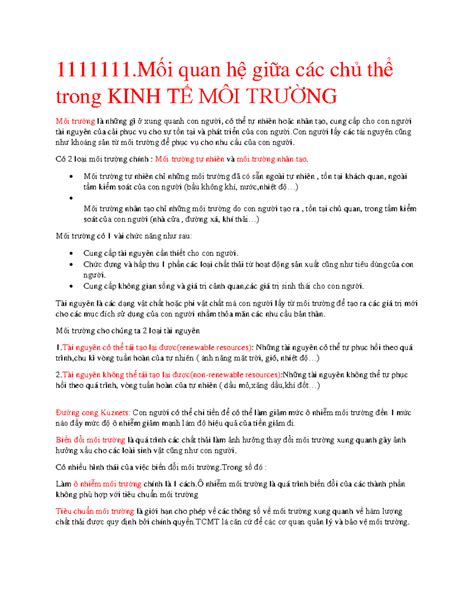 Kinh Te Moi Truong Summary Kinh tế môi trường 1111111ối quan hệ