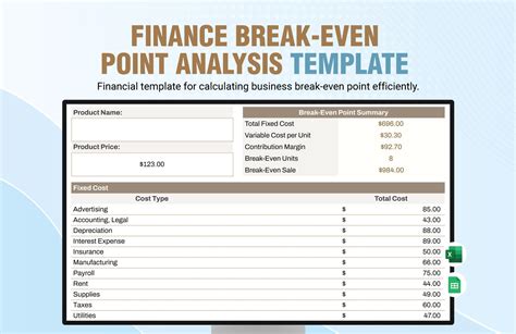 Finance Break Even Point Analysis Template In Excel Google Sheets