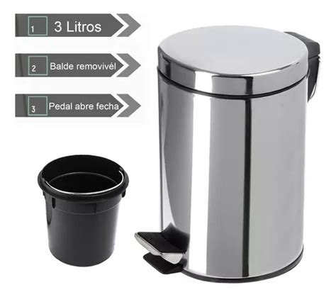 Lixeira Inox Redonda 3 Litros Casa Banheiro Balde Interno