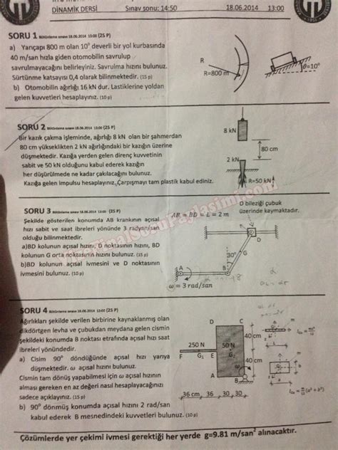 Dinamik Dersi B T Nleme Sorular Ve Cevaplar Vize Ve Final