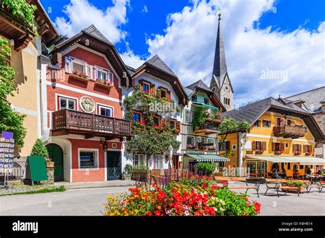 Hallstatt Austria Main Square In The Village Stock Photo Alamy