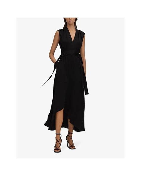 Reiss Raya Cross Belt Woven Midi Dress In Black Lyst