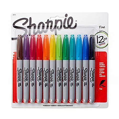 Sharpie Permanent Markers Fine Point Assorted Colours Pack Of 12