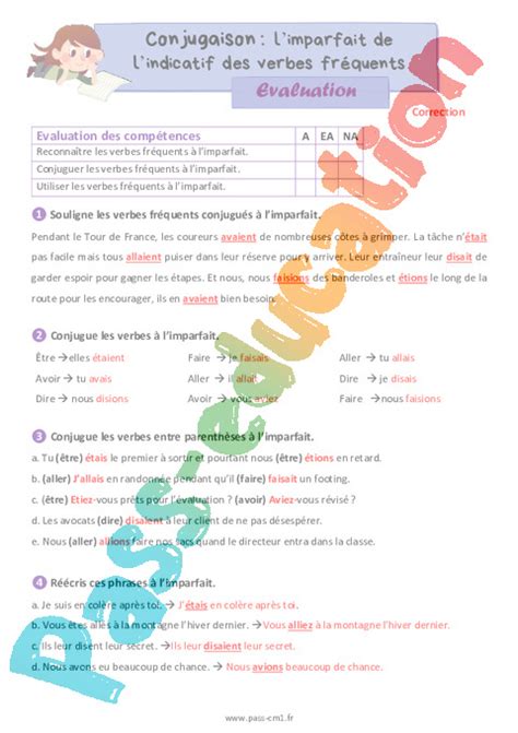 Limparfait Des Verbes Fréquents Évaluation De Conjugaison Pour Le